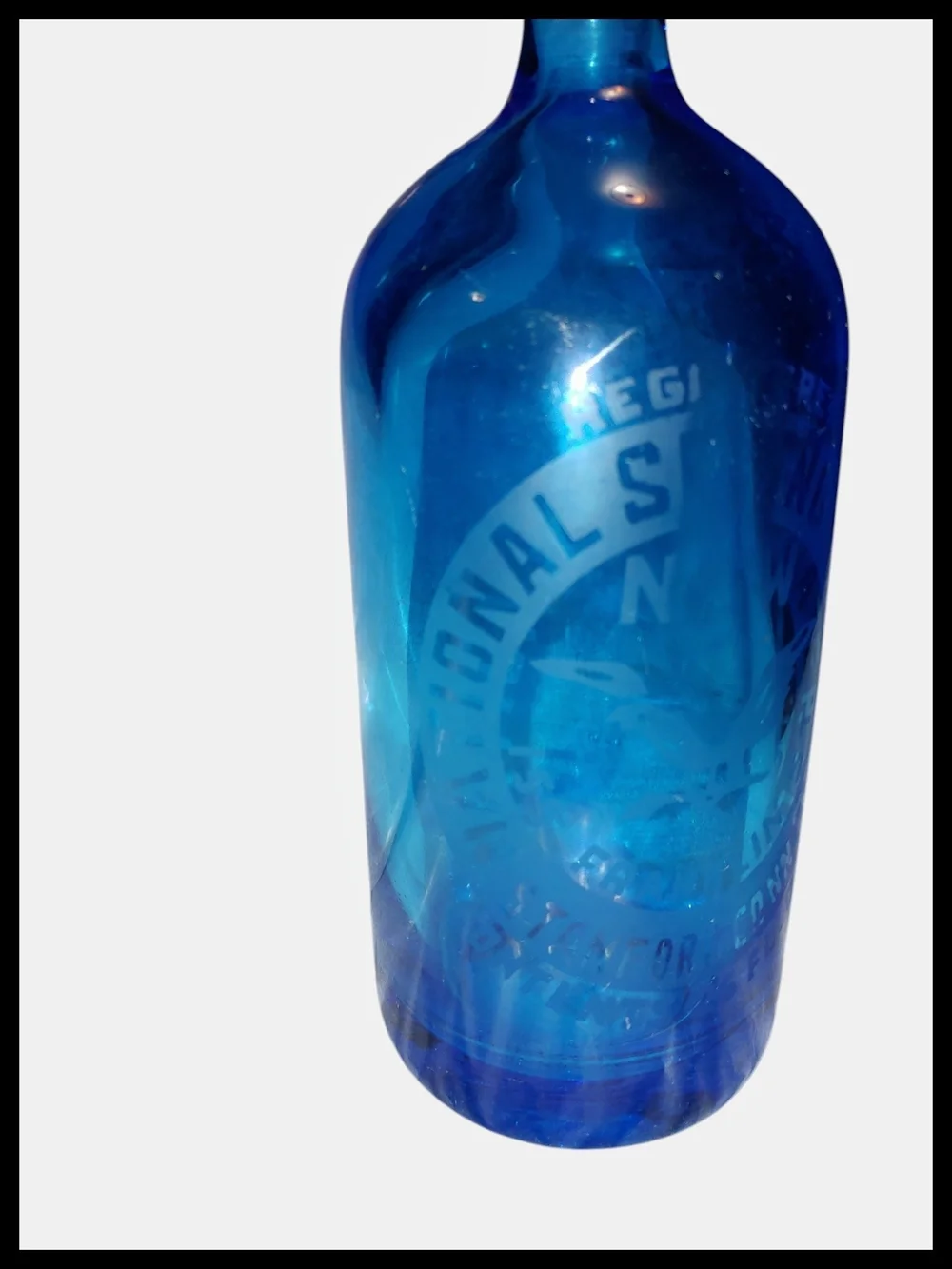 Vintage National Spring Water Co Stamford CT Blue Seltzer Bottle Austria